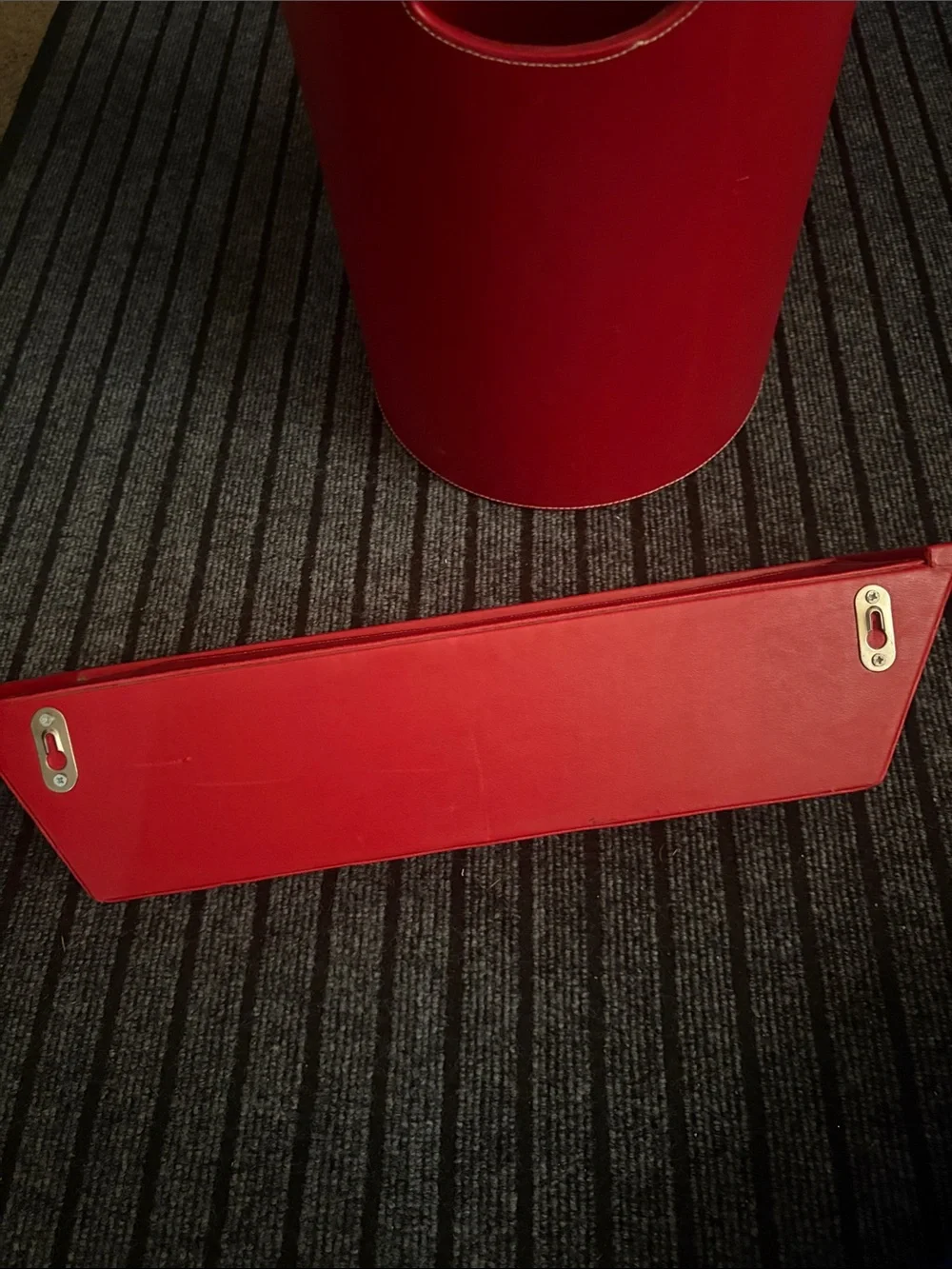 Red Faux Leather Wastebasket and Wall Display Holder Set - Unbranded